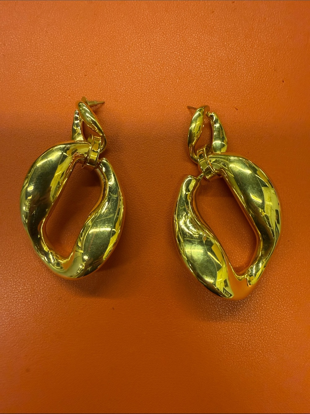 Polished Gold Sculptural Hoop Drop Earrings